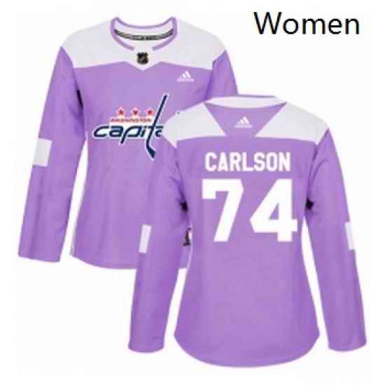 Womens Adidas Washington Capitals 74 John Carlson Authentic Purple Fights Cancer Practice NHL Jersey
